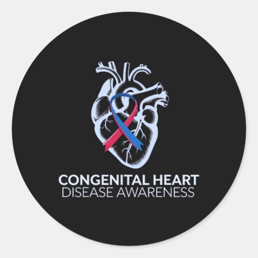 赤と青のリボン先天性ハート病に対応 ラウンドシール (正面)