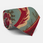 赤と青のレトロフローラデザイン ネクタイ (ロール)