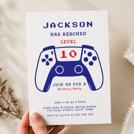 赤と青のレベルアップゲーマー男子の誕生日パーティー 招待状