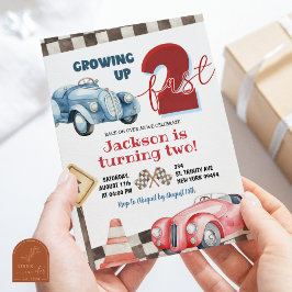 赤と青のレーシングカー2速い男の子2nd誕生日 招待状