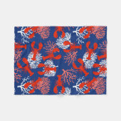 赤と青のロブスター沿岸パターン（の模様が）ある フリースブランケット (正面(横))