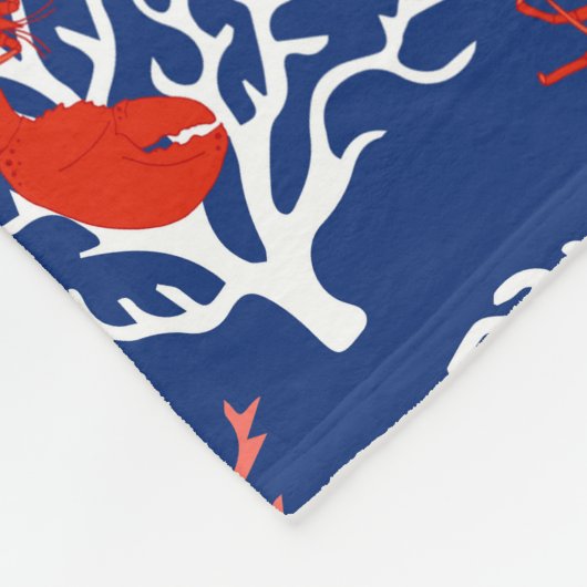 赤と青のロブスター沿岸パターン（の模様が）ある フリースブランケット (角)