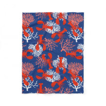 赤と青のロブスター沿岸パターン（の模様が）ある