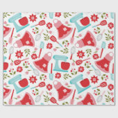 赤と青のヴィンテージキッチンパターン ラッピングペーパー (フラット)