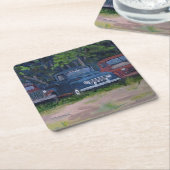 赤と青のヴィンテージトラック、オリジナル絵画ズ スクエアペーパーコースター (アングル)