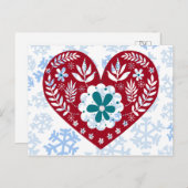 赤と青のヴィンテージハートホリデーウィンター ポストカード (正面/裏面)