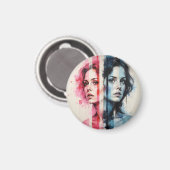 赤と青の二重性 – 抽象芸術Stの双子のポートレート マグネット (正面/裏面)