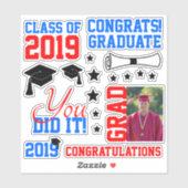 赤と青の写真卒業 シール (シート)