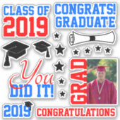 赤と青の写真卒業 シール (正面)