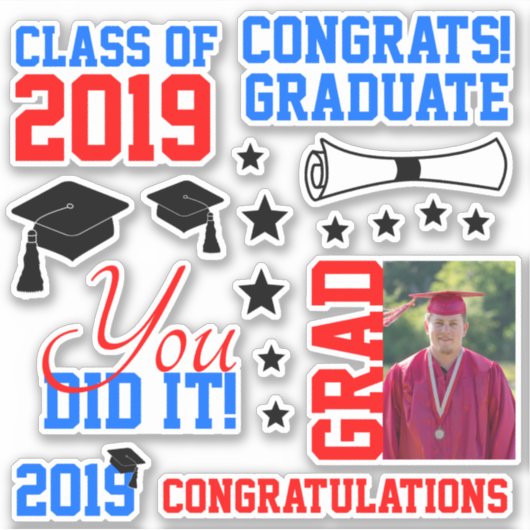 赤と青の写真卒業 シール (正面)