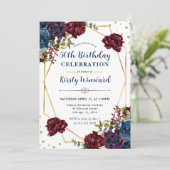 赤と青の冬の花が５０歳の誕生日を彩る 招待状 (スタンド正面)