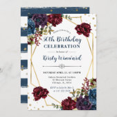 赤と青の冬の花フレーム50誕生日 招待状 (正面/裏面)