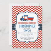 赤と青の列車の誕生日パーティーの招待状 招待状 (正面)