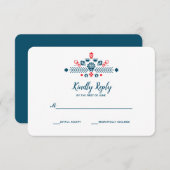 赤と青の北欧愛 |ウェディングRSVP 出欠カード (正面/裏面)