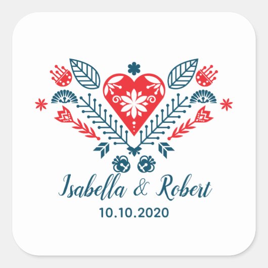赤と青の北欧愛 | 結婚s スクエアシール (正面)