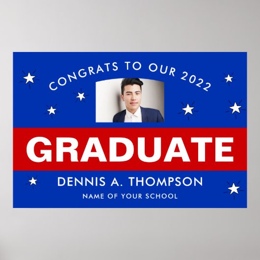 赤と青の卒業カスタム ポスター (正面)