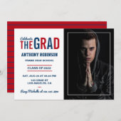 赤と青の卒業パーティー招待状 招待状 (正面/裏面)