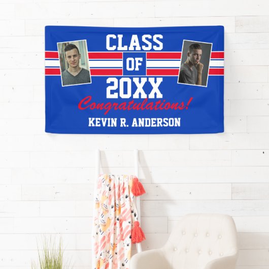 赤と青の卒業写真おめでとう 横断幕 (インサイチュ)