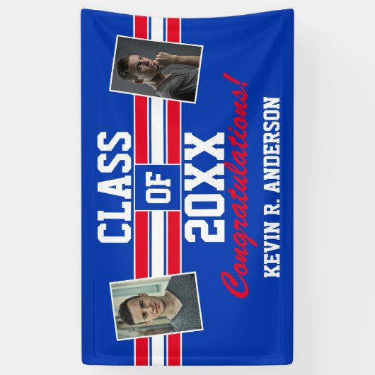 赤と青の卒業写真おめでとう 横断幕 (縦)