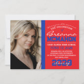 赤と青の卒業写真のお知らせ 招待状 (正面)