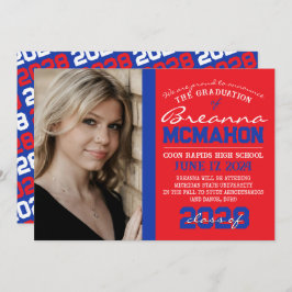 赤と青の卒業写真のお知らせ 招待状