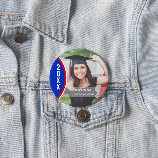 赤と青の卒業写真のカスタムボタン 缶バッジ (インサイチュ)
