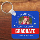赤と青の卒業写真キーチェーン キーホルダー (正面)