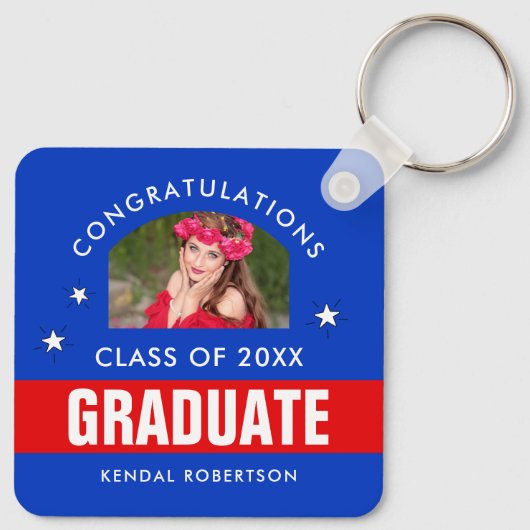 赤と青の卒業写真キーチェーン キーホルダー (裏面)