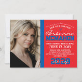 赤と青の卒業式2写真のお知らせ 招待状 (正面)