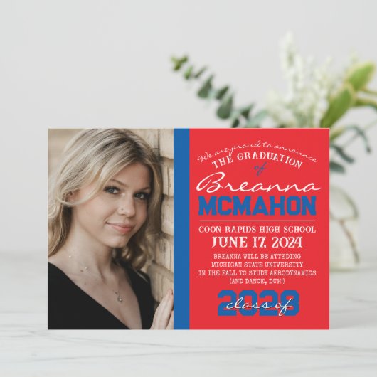 赤と青の卒業式2写真のお知らせ 招待状 (スタンド正面)