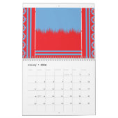 赤と青の印象的なパターンは、エレガントなフラム カレンダー (1月 2026)