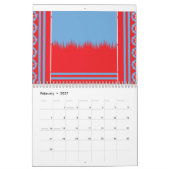 赤と青の印象的なパターンは、エレガントなフラム カレンダー (2月 2027)