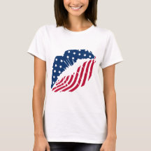 赤と青の唇のプリントTシャツ