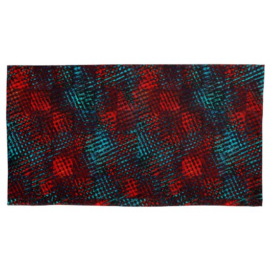 赤と青の四角い引き抜き澄ん 枕カバー (正面左)