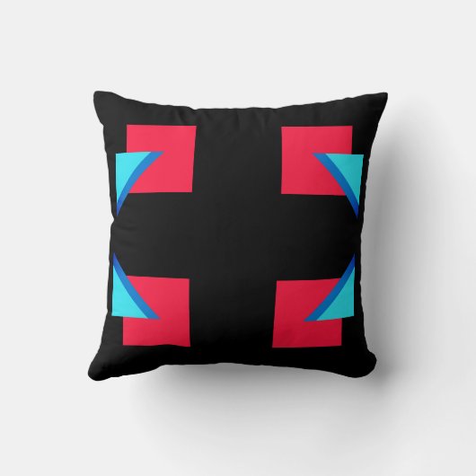 赤と青の四角形の三角形の黒い装飾用クッション クッション (裏面)