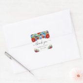 赤と青の夏の花のウェディング スクエアシール (封筒)