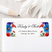 赤と青の夏の花アドレス ラベル (インサイチュ)