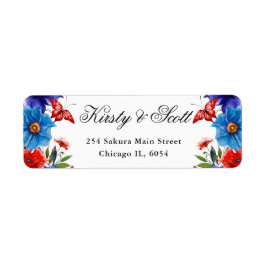 赤と青の夏の花アドレス ラベル
