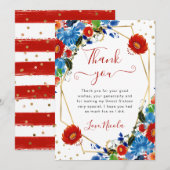 赤と青の夏の花フレーム甘い16 サンキューカード (正面/裏面)