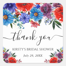 赤と青の夏の花ブライダルシャワー スクエアシール