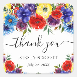 赤と青の夏の花結婚の スクエアシール