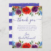 赤と青の夏の花誕生日 サンキューカード (正面/裏面)