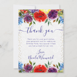 赤と青の夏の花誕生日 サンキューカード