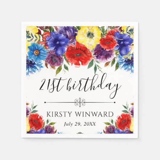 赤と青の夏の花誕生日 スタンダードカクテルナプキン (正面)