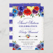 赤と青の夏ボホ花Sweet sixteen 招待状 (正面/裏面)
