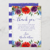 赤と青の夏結婚の花 サンキューカード (正面/裏面)