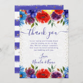 赤と青の夏結婚の花 サンキューカード (正面/裏面)