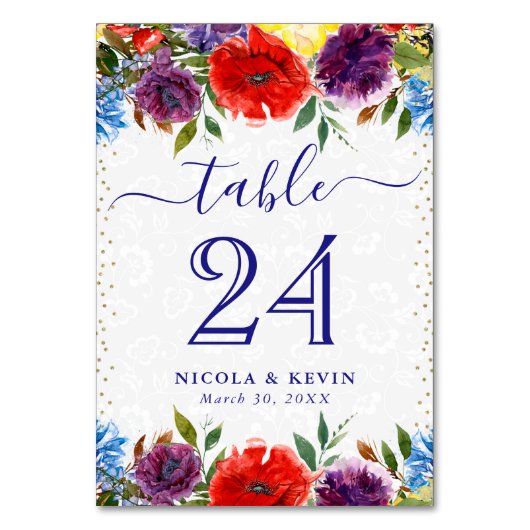 赤と青の夏結婚の花 テーブルナンバー (正面)