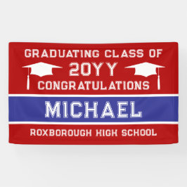 赤と青の学校のカラー卒業 横断幕