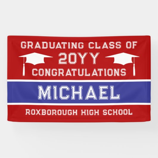赤と青の学校のカラー卒業 横断幕 (横)